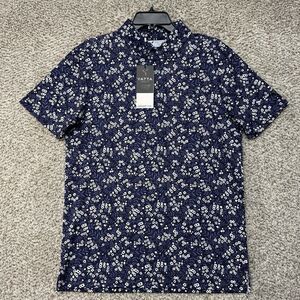 YATTA Golf Polo‎ Shirt Men's Small Speckled Floral Navy Blue Stretch Wicking New